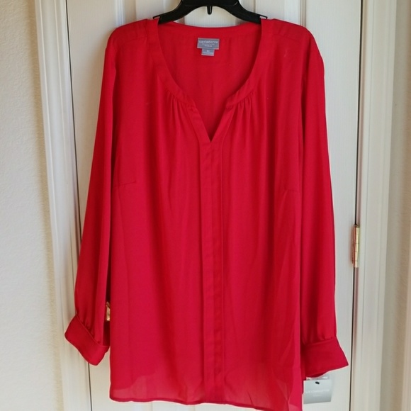 NWT LIZ CLAIBORNE SIGNATURE RED L/S BLOUSE - Picture 1 of 4